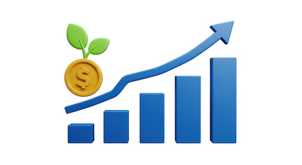 Isolated Growing Bar Chart with Dollar Coin Seedling