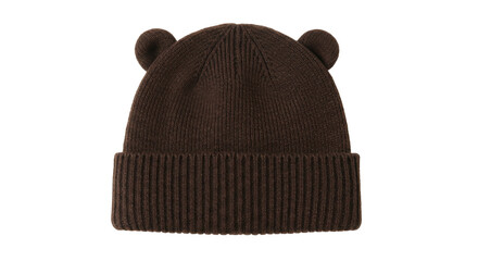 Isolated Brown Knitted Hat with Ears