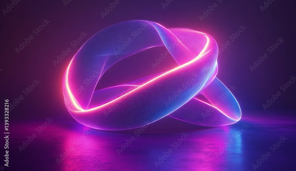 Leinwandbilder intricate glowing neon knot design with intertwining light waves in shades of blue and pink creating