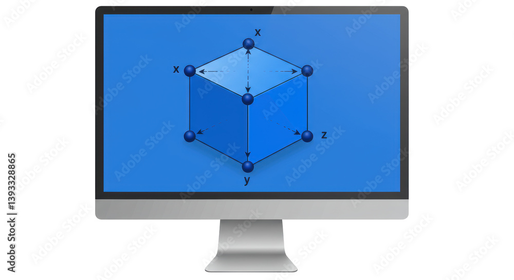 Poster isolated computer monitor displaying 3d cube diagram
