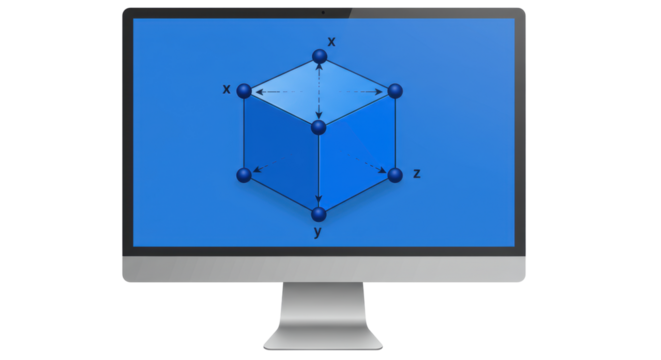 Isolated Computer Monitor Displaying 3D Cube Diagram