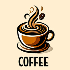 Aromatic Coffee Shop Logo Steaming Cup Coffee Bean Swirling Design Warm Brown Tones