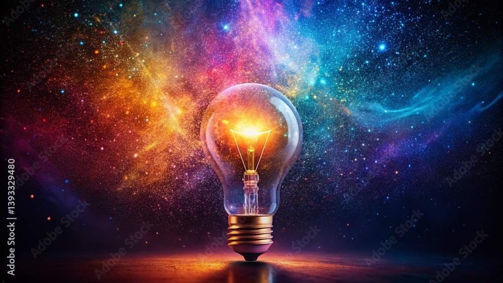 Poster illuminated idea soaring through a cosmic nebula a minimalist visualization of a breakthrough concep