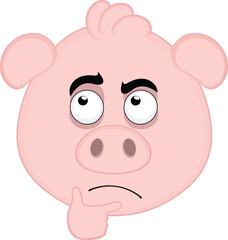 vector illustration emoji character face pig cartoon, with a thinking or doubting expression