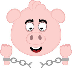 vector illustration emoji character face pig cartoon, breaking chains in freedom and enmancipation