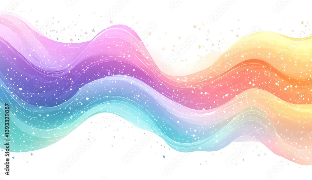 Poster Flowing colorful waves with sparkles creating an enchanting abstract background design : Generative AI