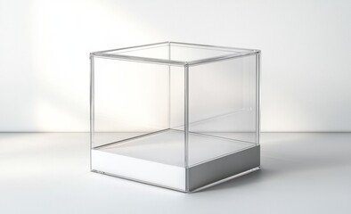 Empty Glass Display Case with White Base, Minimalist , Mockup