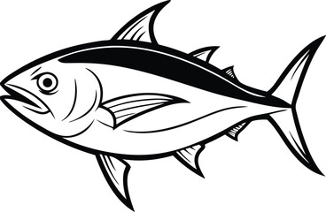 Tuna Fish Line Art design And White Background 