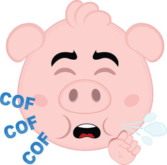 vector illustration emoji character face pig cartoon, coughing air with a COF COF text