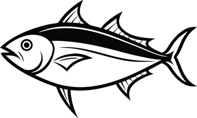 Tuna Fish Line Art design And White Background 