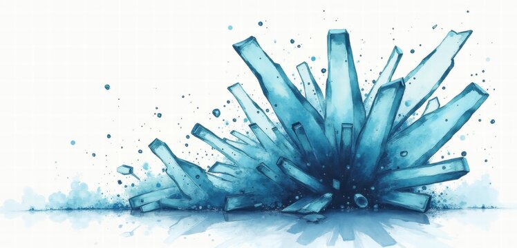 Vibrant blue crystal explosion, perfect for designs related to technology, science, and modern aesthetics. Ideal for backgrounds, branding, and artistic projects.