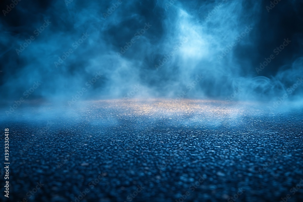 Poster abstract blue smoke on dark background. moody atmospheric scene with vapor fog and lighting for crea