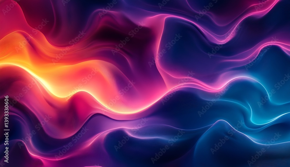 Poster mesmerizing abstract art piece with flowing waves of vibrant colors highlighting stunning sunset sha