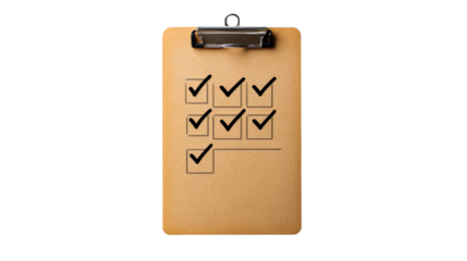 Clipboard with checklist, success, and project planning , cut out transparent