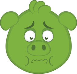 vector illustration emoji character face pig cartoon, with a green color of nausea