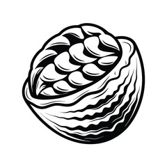 Black and White cocoa bean, detailed artistic depiction, isolated on white background