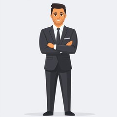 Confident Business Leader: Professional Male Model in Formal Attire with Suit and Tie - Vector Character Illustration