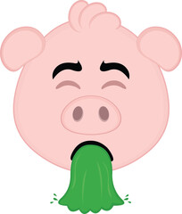 vector illustration emoji character face pig cartoon, intoxicated and throwing vomiting