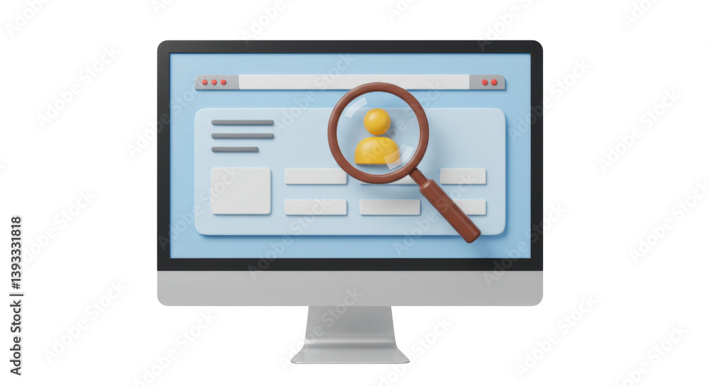Aufkleber isolated computer and magnifying glass for website search