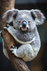 Obraz premium Cute Koala Holding onto Tree Branch Close Up Portrait of Australian Wildlife Animal in Natural Habitat : Generative AI