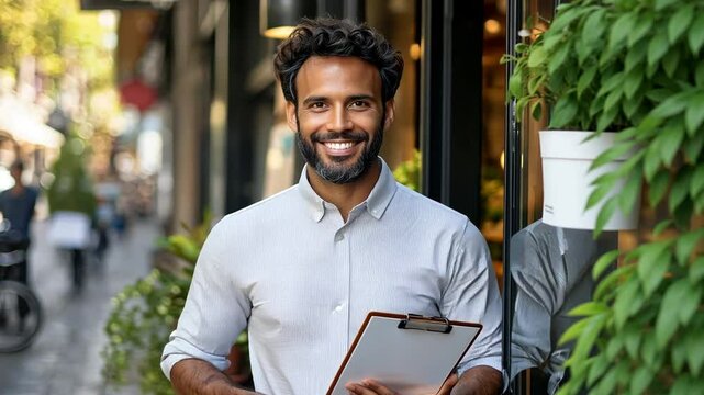 Small business owner in a welcoming storefront