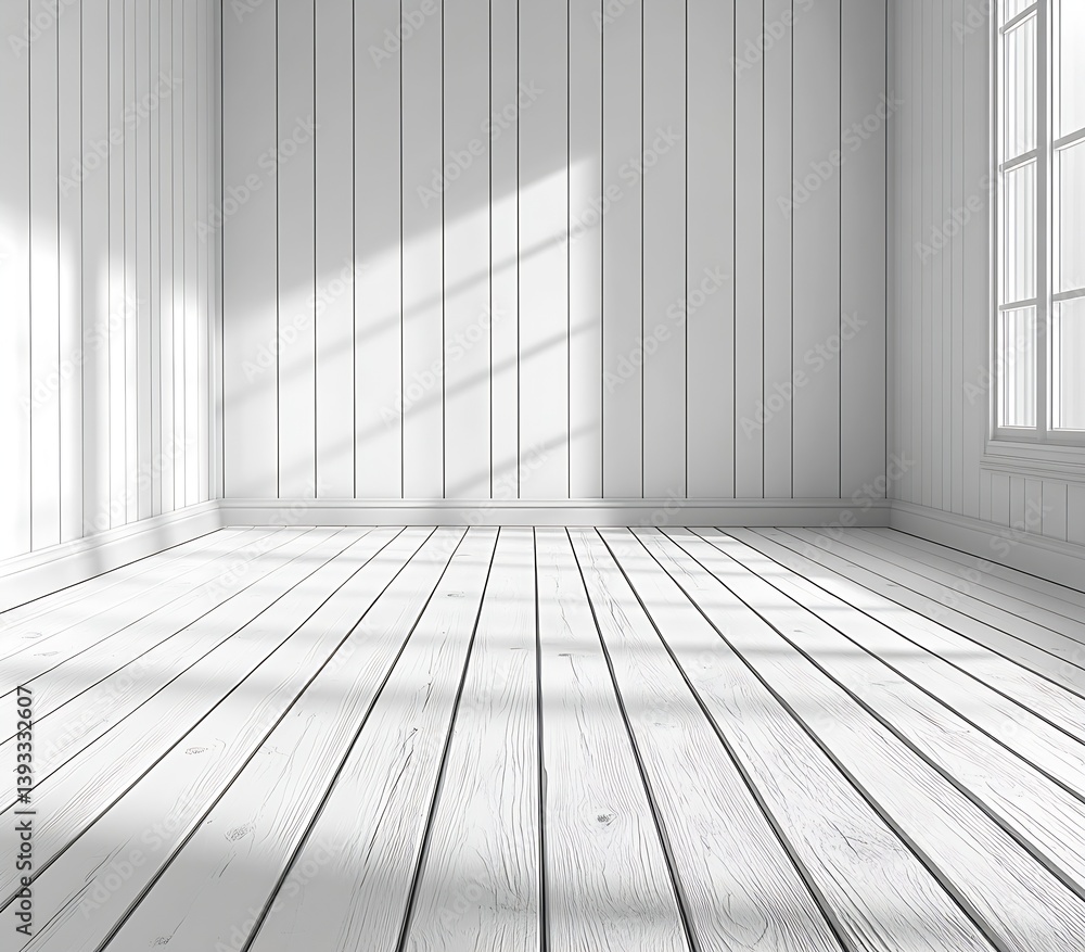 Aufkleber minimalist white room interior with sunlight streaming through window creates a clean and serene atm