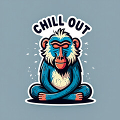 Chill monkey illustration in meditation pose for relaxation and stress relief design elements vector art