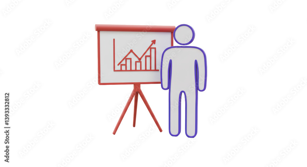 Poster isolated presentation board with increasing bar graph and figure icon
