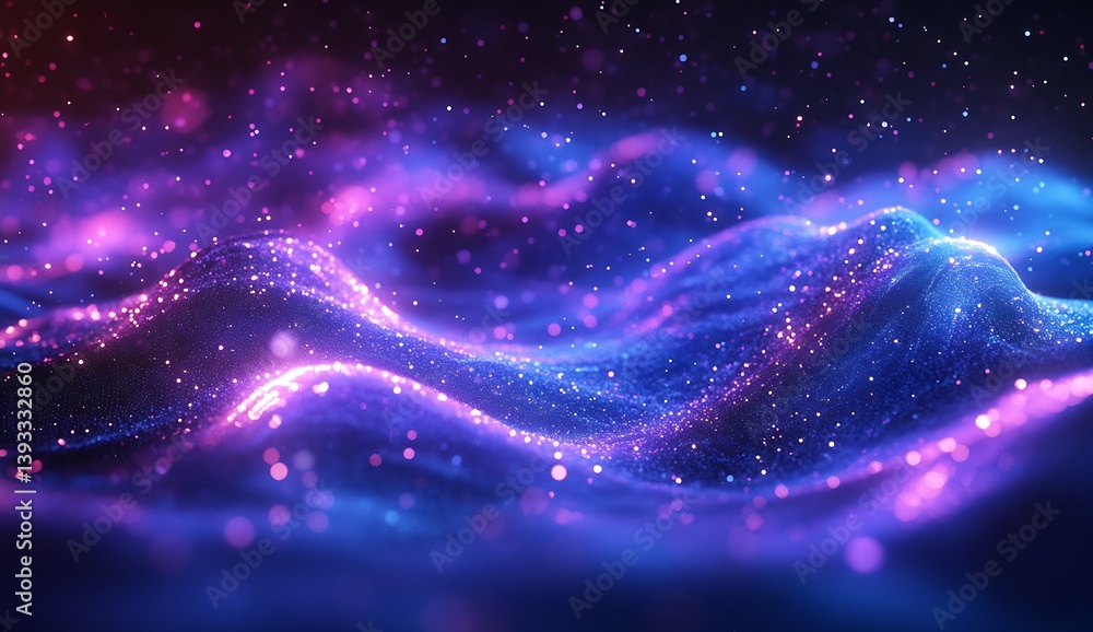 Poster Enchanting abstract representation of sparkling blue and pink waves creating a mystical cosmic landscape : Generative AI