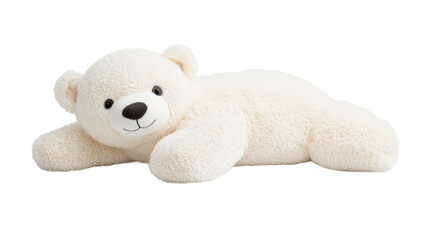 Cute white teddy bear lying down, cozy, soft, cuddly, transparent