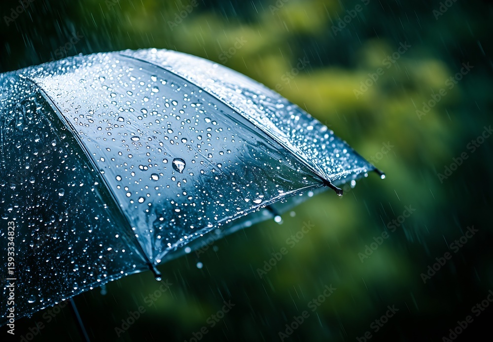 Poster rainfall on a stylish umbrella showcasing beautiful water droplets in a natural setting : generative
