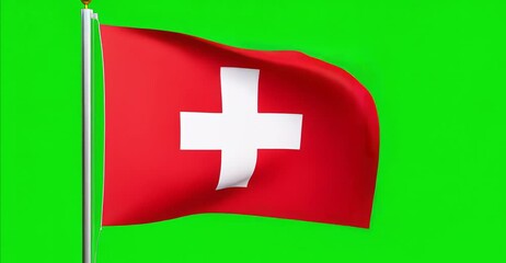 Swiss flag video red white cross video national flag video green screen flag video isolated waving flag video background
