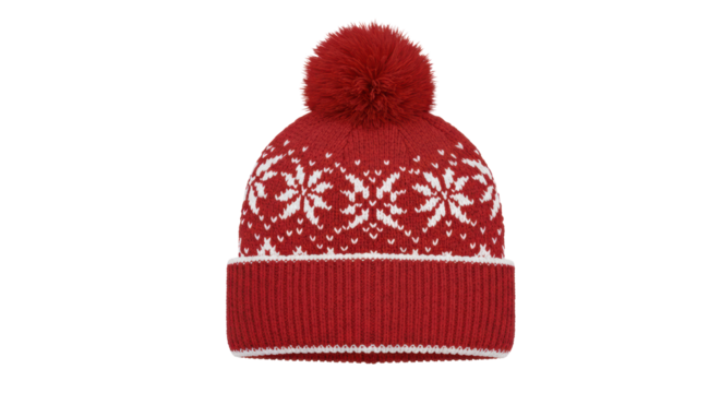 Isolated Red Winter Hat with Snowflake Pattern