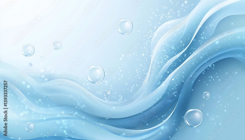 Aufkleber Gentle flowing waves in blue tones with bubbles adding depth and motion to the design : Generative AI