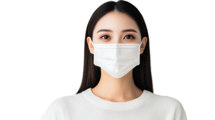Asian woman wearing protective face mask, hygiene measures, cut out transparent