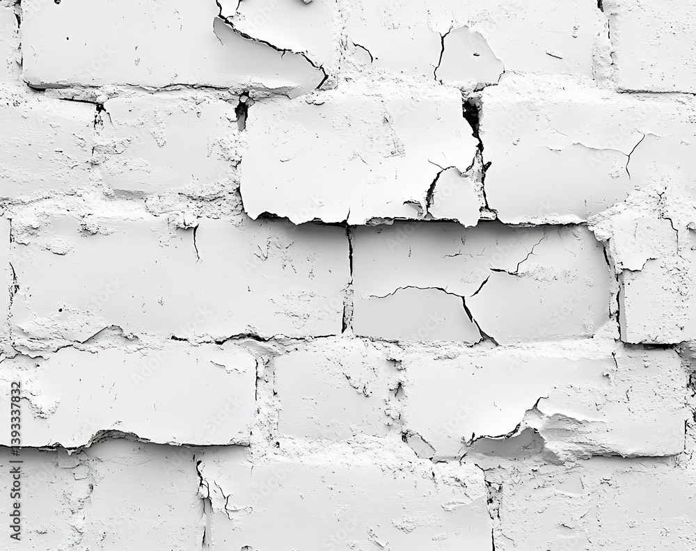 Poster distressed white brick wall texture with cracked paint rustic background for interior design and arc