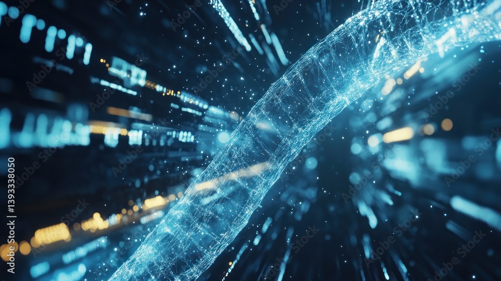 Poster a biotechnology innovation background with a transparent dna strand and futuristic data streams