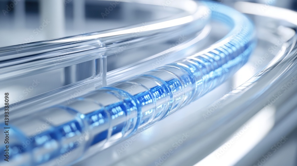Poster a biotechnology innovation background with a transparent dna strand and futuristic data streams