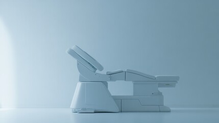 Minimalist Futuristic Medical Device: Examination Table in a Clean, Bright Studio Setting