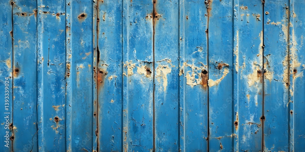 Poster Close Up of a Weathered Blue Metal Wall with Distinctive Patterns and Rust : Generative AI