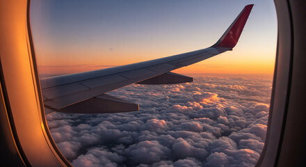 Vista da asa do avião através da janela do avião