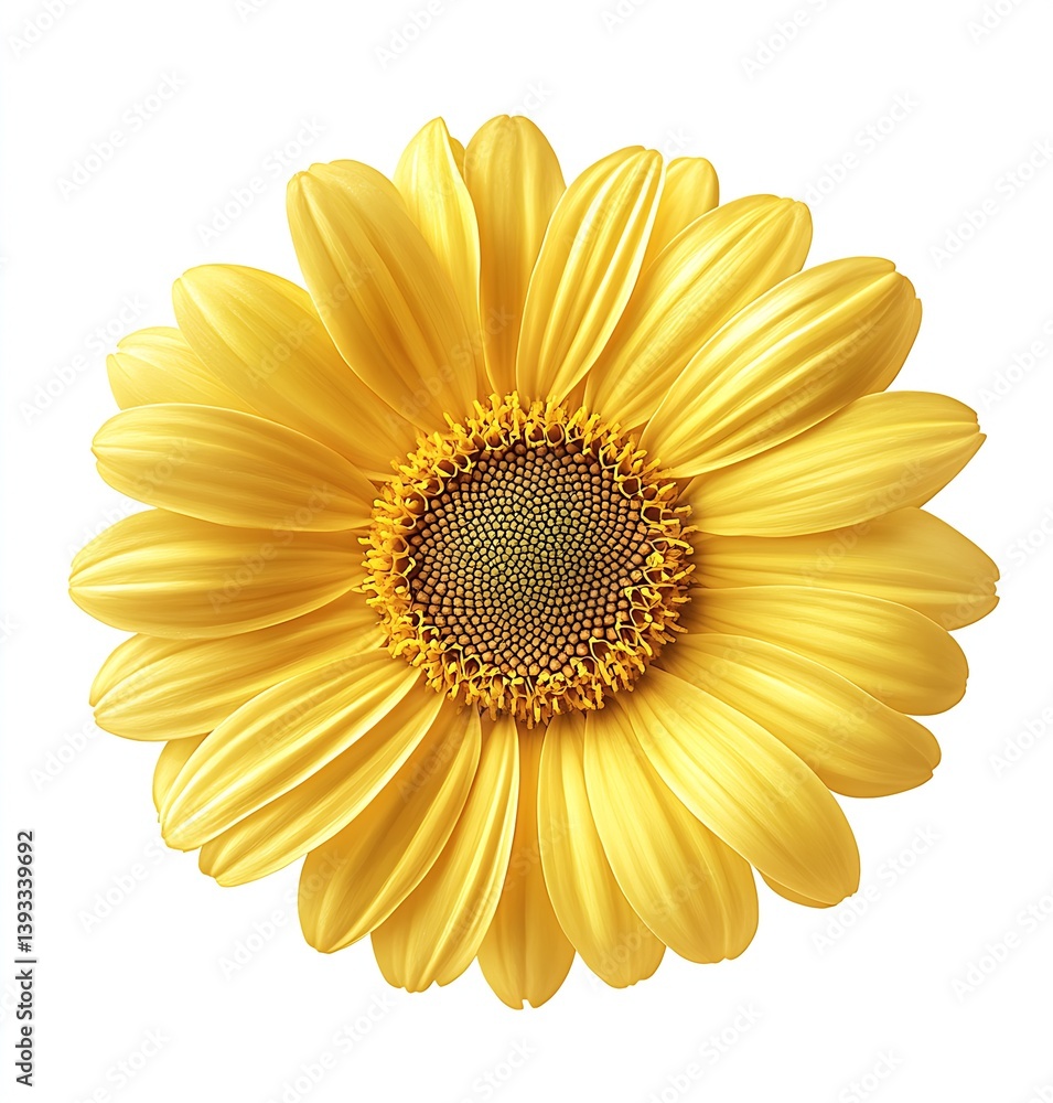 Fototapete Gorgeous top view of a large yellow sunflower displaying intricate details of its petals and seeds against a white background : Generative AI