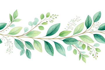 A watercolor green leaves branch painted in vibrant natural hues perfect for botanical designs and nature inspired art on a transparent background