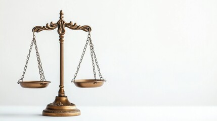 Antique Bronze Scales of Justice Symbolizing Fairness and Equilibrium on a White Background