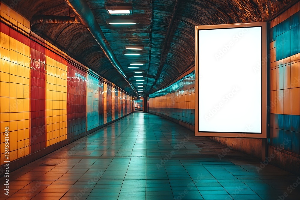 Aufkleber subway tunnel with colorful tiles and blank billboard mockup ideal for advertising and urban scene d