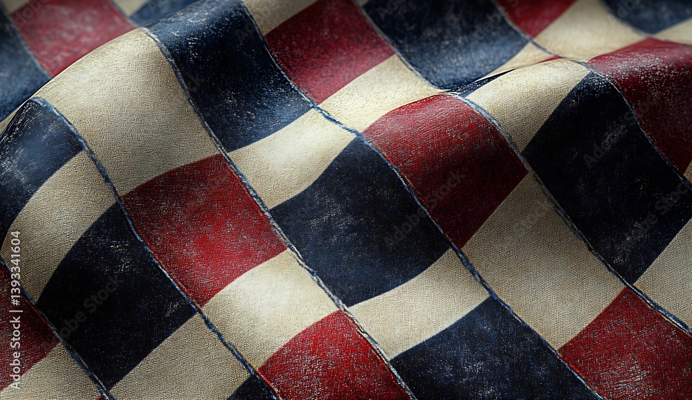 Leinwandbilder chemically treated woven textile showcasing a rustic red and cream checkered pattern with texture : 