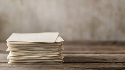 Minimalist photo of a stack of recipe index cards on wooden surface with blurred textured background