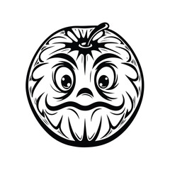 Halloween Pumpkin Face Icon. Spooky Black and White Jack o' Lantern Style Symbol