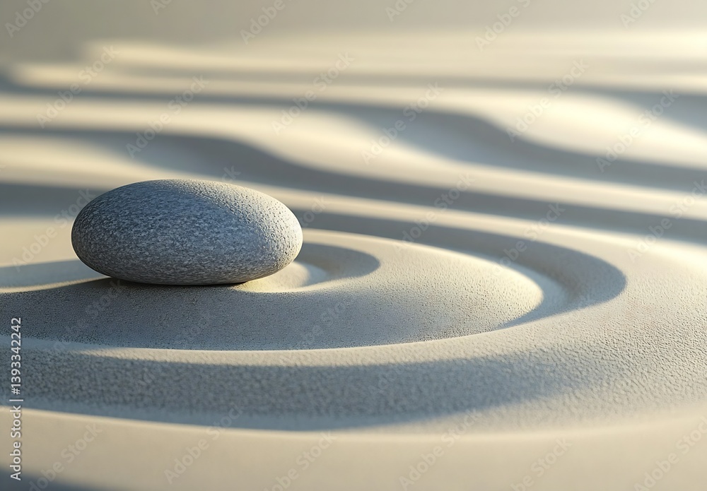 Poster lone pebble on tranquil sand surface creating calm zen atmosphere : generative ai