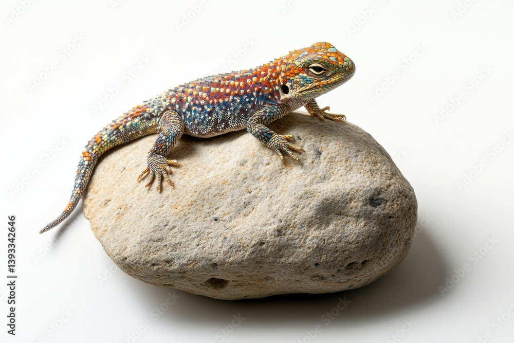 Aufkleber colorful lizard resting on textured rock with white background and drop shadow showcasing its vibran